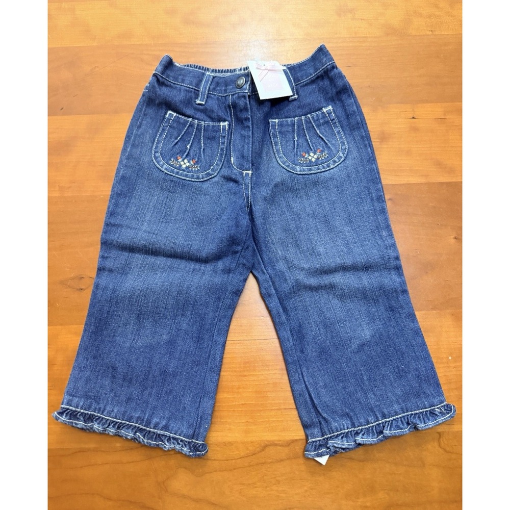 Vintage Janie and Jack Girls Blue Denim Jeans Elastic Waist Pockets 12-18M